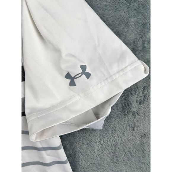 Under Armour Men’s Large White Gray Striped HeatGear Polo Excellent - Picture 5 of 13